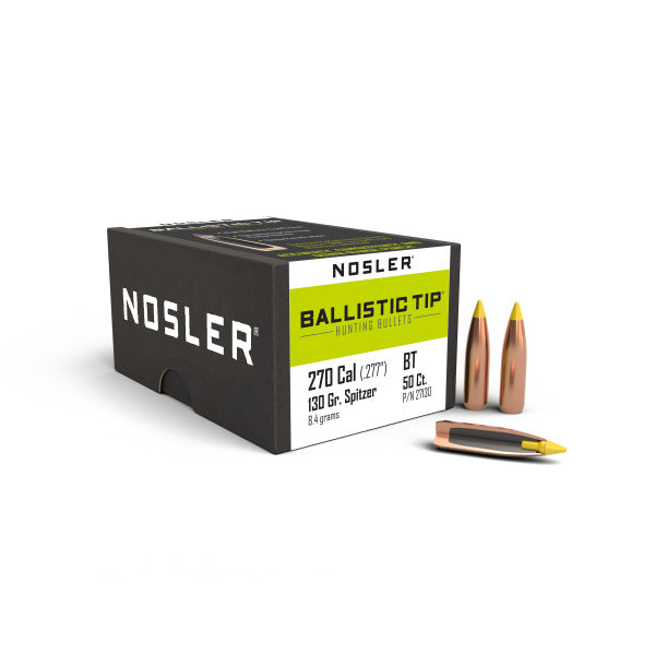 Nosler Ballistic Tip 277 Caliber, 6.8mm (.277 Diameter) Bullets 130 grain Polymer Tip Box of 50