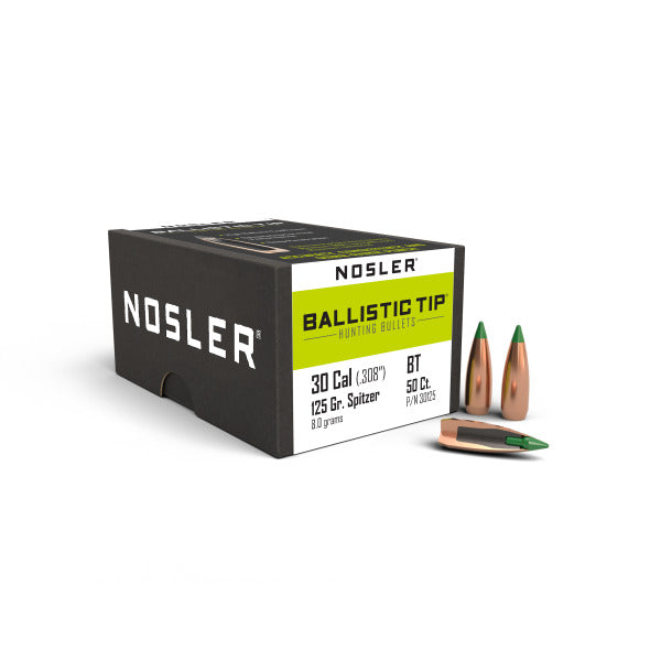 Nosler Ballistic Tip 30 Caliber (.308 Diameter) Bullets 125 grain Polymer Tip Box of 50