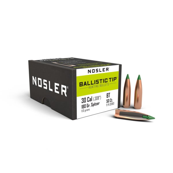Nosler Ballistic Tip 30 Caliber (.308 Diameter) Bullets 180 grain Polymer Tip Box of 50