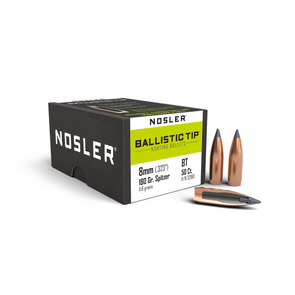 Nosler Ballistic Tip 32 Caliber (.323 Diameter) Bullets 180 grain Polymer Tip Box of 50