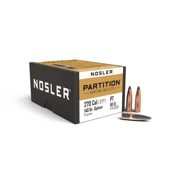 Nosler Partition 277 Caliber, 6.8mm (.277 Diameter) Bullets 140 grain Spitzer Box of 50
