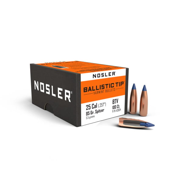 Nosler Ballistic Tip 25 Caliber (.257 Diameter) Bullets 85 grain Polymer Tip Box of 100