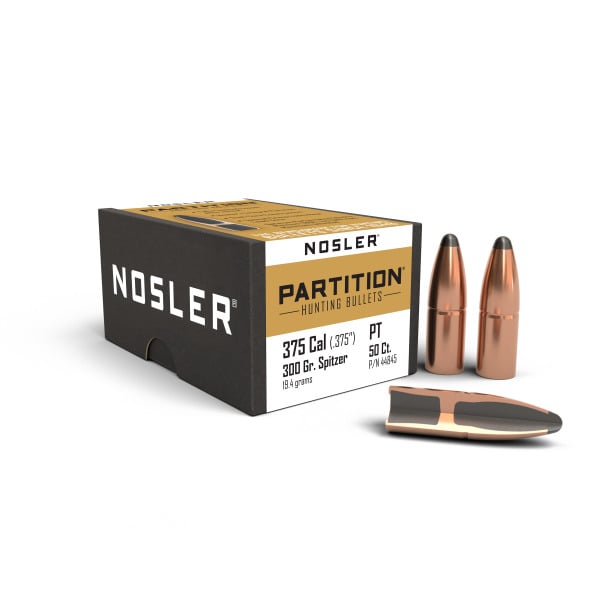 Nosler Partition 375 Caliber (.375 Diameter) Bullets 300 grain Spitzer Box of 50