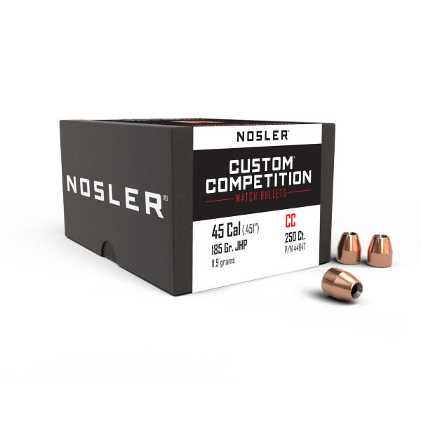 Nosler Custom Competition 45 Caliber (.451 Diameter) Bullets 185 grain Jacketed Hollow Point Box of 250