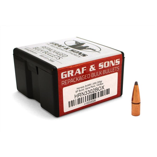 Hornady OTO 8x56mmR (.330 Diameter) Bullets 205 grain Spire Point Box of 100