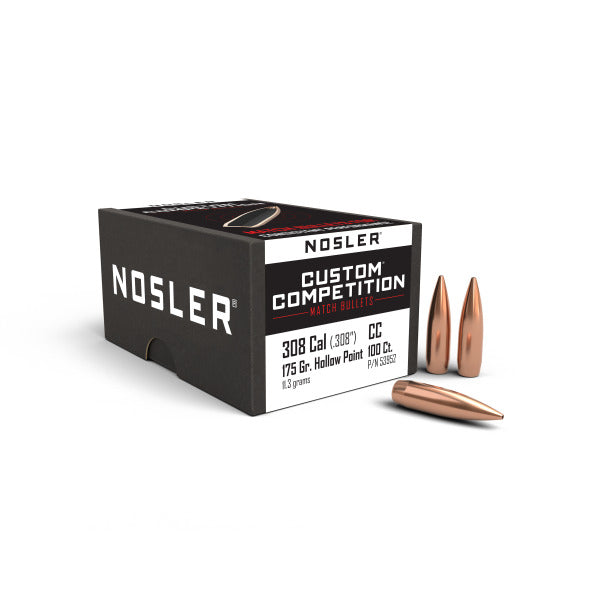 Nosler Custom Competition 30 Caliber (.308 Diameter) Bullets 175 grain Boat Tail Hollow Point Box of 100