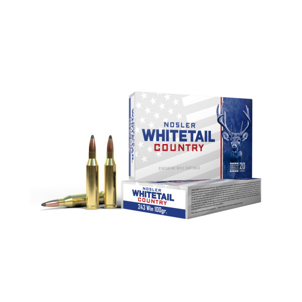 Nosler Whitetail Country 243 Winchester Ammunition 100 Grain Solid Base Spitzer Box of 20