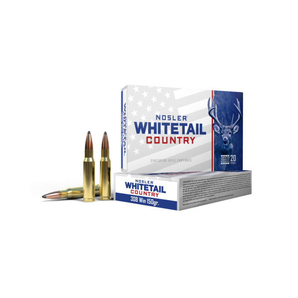 Nosler Whitetail Country 308 Winchester Ammunition 150 Grain Solid Base Spitzer Box of 20