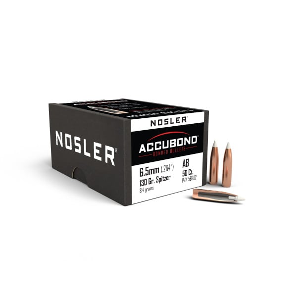 Nosler AccuBond 264 Caliber, 6.5mm (.264 Diameter) Bullets 130 grain Bonded Polymer Tip Box of 50