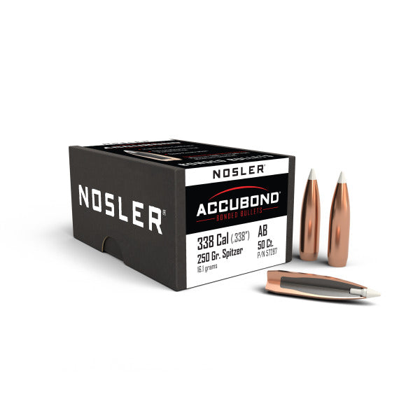 Nosler AccuBond 338 Caliber (.338 Diameter) Bullets 250 grain Bonded Polymer Tip Box of 50