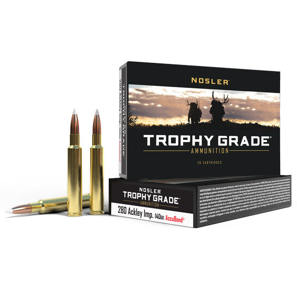 Nosler Trophy Grade 280 Ackley Improved Ammunition 140 Grain AccuBond Polymer Tip Box of 20
