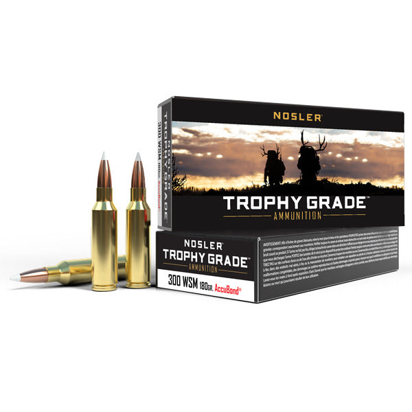 Nosler Trophy Grade 300 WSM (Winchester Short Magnum) Ammunition 180 Grain AccuBond Polymer Tip Box of 20