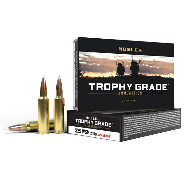 Nosler Trophy Grade 325 WSM (Winchester Short Magnum) Ammunition 200 Grain AccuBond Polymer Tip Box of 20