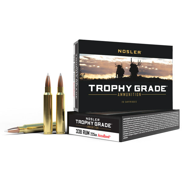 Nosler Trophy Grade 338 RUM (Remington Ultra Magnum) Ammunition 225 Grain AccuBond Polymer Tip Box of 20