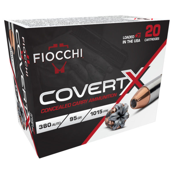 Fiocchi Covert X 380 ACP Ammunition 95 Grain Jacketed Hollow Point Box of 20