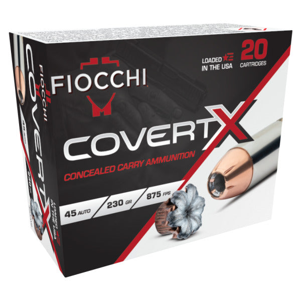 Fiocchi Covert X 45 ACP Ammunition 230 Grain Jacketed Hollow Point Box of 20