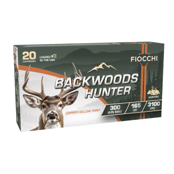 Fiocchi Backwoods Hunter 300 Winchester Magnum Ammunition 165 Grain Copper Hollow Point Box of 20