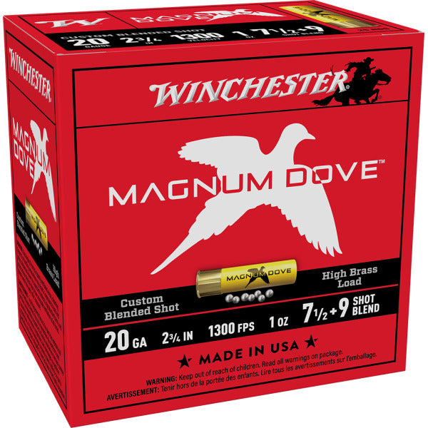 Winchester Magnum Dove 20 Gauge Ammunition 2-3/4" #7.5, 9 1 oz 1300 fps Box of 25