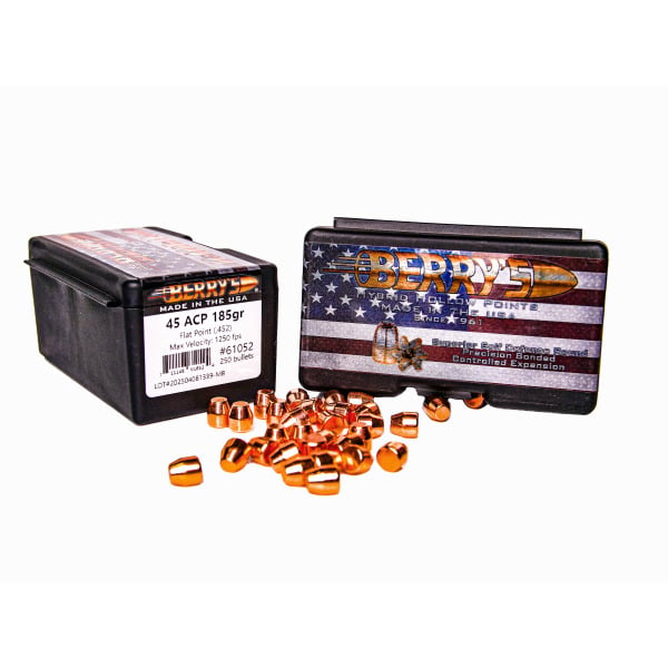 Berry's 45 Caliber (.452 Diameter) Bullets 185 grain Flat Point Box of 500