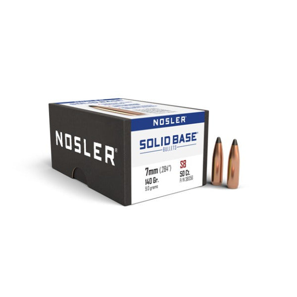 Nosler Solid Base 28 Caliber, 7mm (.284 Diameter) Bullets 140 grain Jacketed Soft Point Box of 50