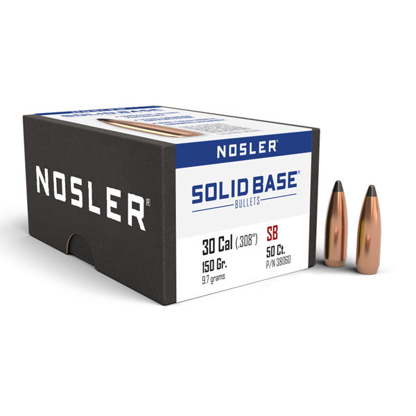 Nosler Solid Base 30 Caliber (.308 Diameter) Bullets 150 grain Jacketed Soft Point Box of 50