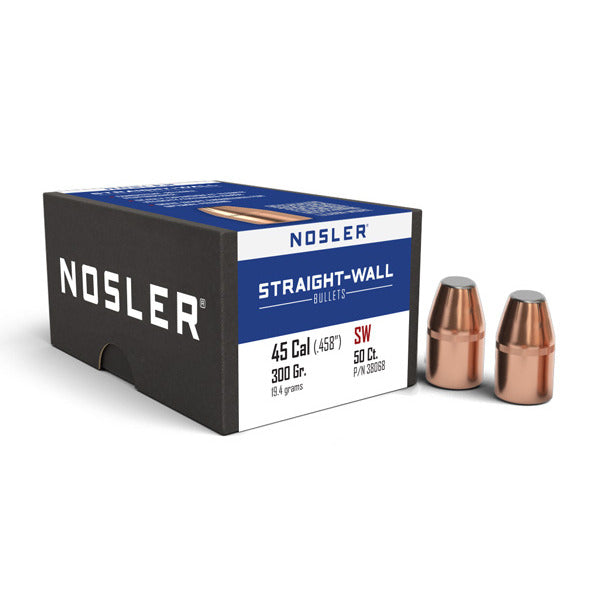 Nosler Straight Wall 45 Caliber (.458 Diameter) Bullets 300 grain Jacketed Flat Nose Box of 50