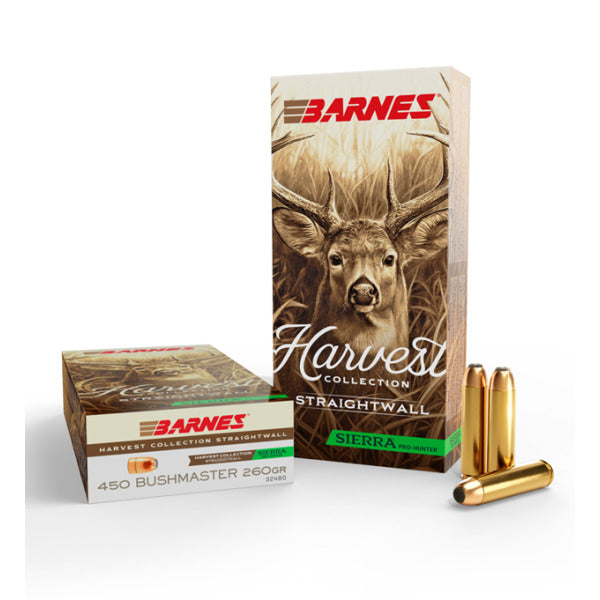 Barnes Harvest Collection 450 Bushmaster Ammunition 260 Grain Sierra Pro-Hunter Jacketed Flat Nose Box of 20