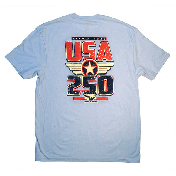 Graf & Sons Men's USA 250th T-Shirt Light Blue Cotton XL