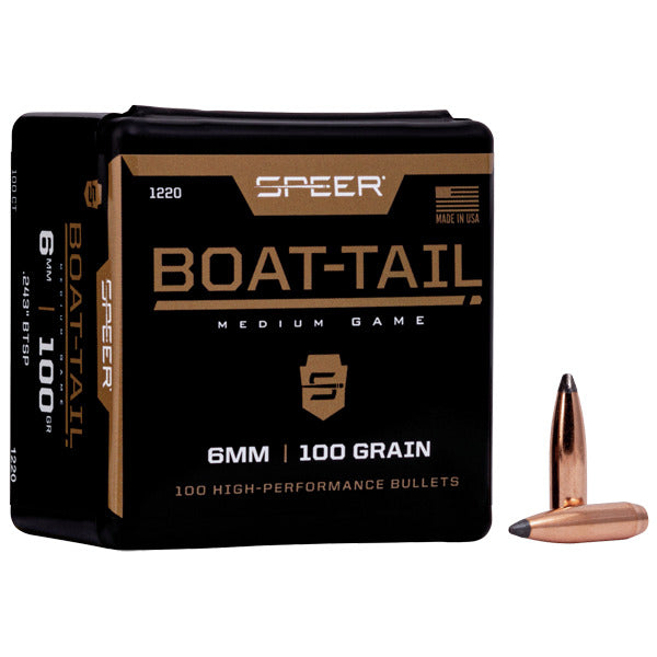 Speer 243 Caliber, 6mm (.243 Diameter) Bullets 100 grain Spitzer Boat Tail Box of 100