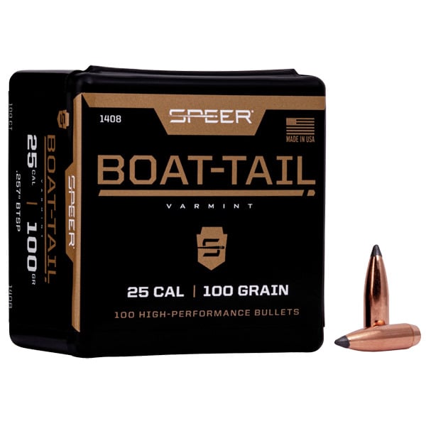 Speer 25 Caliber (.257 Diameter) Bullets 100 grain Spitzer Boat Tail Box of 100