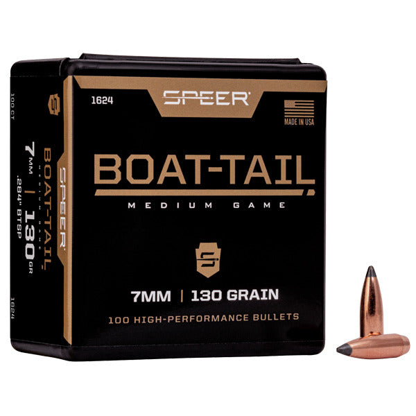 Speer 28 Caliber, 7mm (.284 Diameter) Bullets 130 grain Spitzer Boat Tail Box of 100