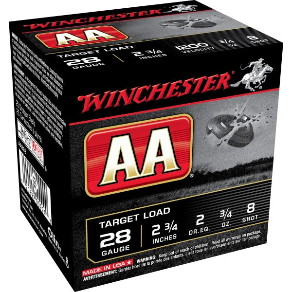 Winchester AA 28 Gauge Ammunition 2-3/4" #8 3/4 oz 1200 fps Case of 250