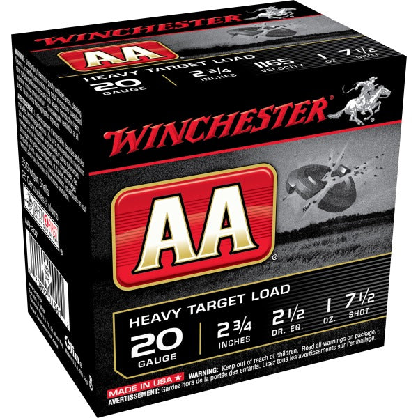 Winchester AA 20 Gauge Ammunition 2-3/4" #7.5 1 oz 1165 fps Case of 250