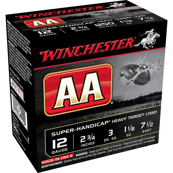 Winchester AA 12 Gauge Ammunition 2-3/4" #7.5 1-1/8 oz 1250 fps Case of 250