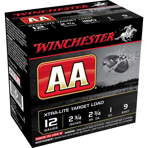 Winchester AA 12 Gauge Ammunition 2-3/4" #9 1 oz 1180 fps Case of 250