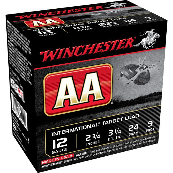 Winchester AA 12 Gauge Ammunition 2-3/4" #9 24 gram 1325 fps Case of 250