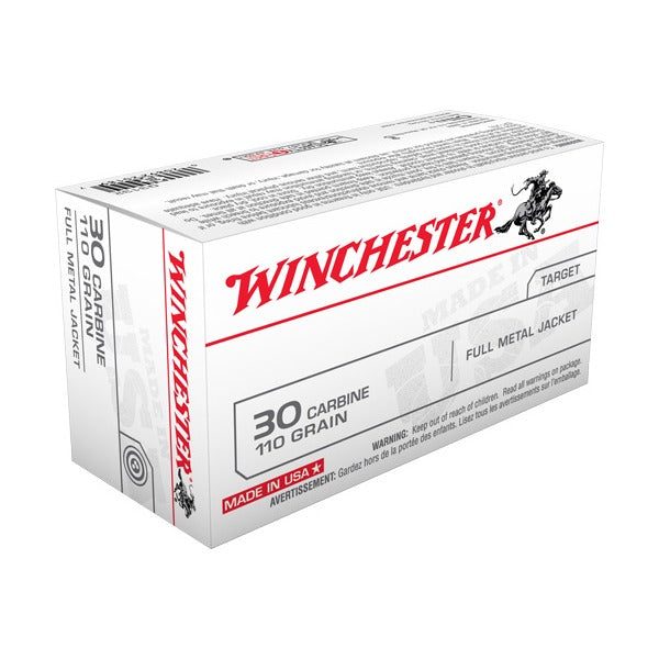 Winchester White Box 30 M1 Carbine Ammunition 110 Grain Full Metal Jacket Box of 50