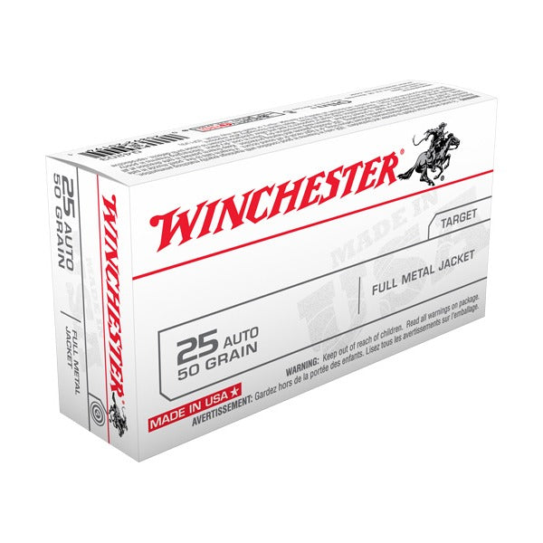 Winchester White Box 25 ACP Ammunition 50 Grain Full Metal Jacket Box of 50