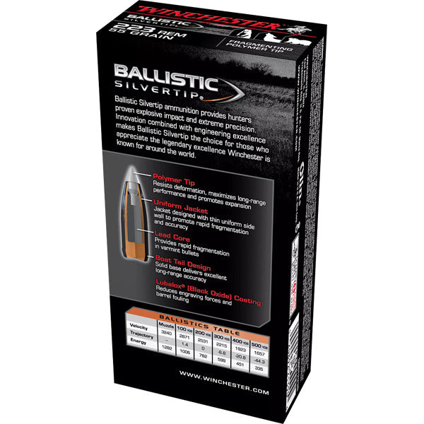 Winchester 223 Remington Ammunition 55 Grain Ballistic Silvertip Polymer Tip Box of 20
