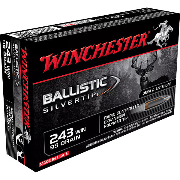 Winchester 243 Winchester Ammunition 95 Grain Ballistic Silvertip Polymer Tip Box of 20