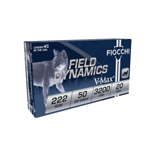 Fiocchi Field Dynamics 222 Remington Ammunition 50 Grain Hornady V-Max Polymer Tip Box of 20