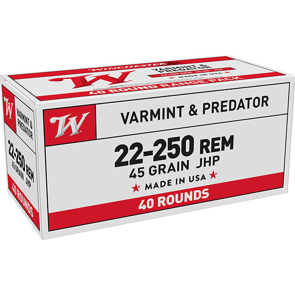 Winchester White Box 22-250 Remington Ammunition 45 Grain Jacketed Hollow Point Box of 40