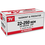 Winchester White Box 22-250 Remington Ammunition 45 Grain Jacketed Hollow Point Box of 40