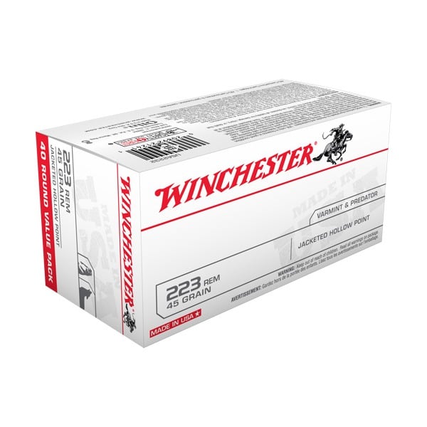 Winchester White Box 223 Remington Ammunition 45 Grain Jacketed Hollow Point Box of 40