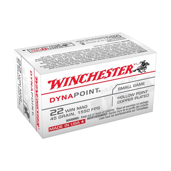 Winchester White Box 22 WMR (Winchester Magnum Rimfire) Ammunition 45 Grain Plated Hollow Point Box of 50