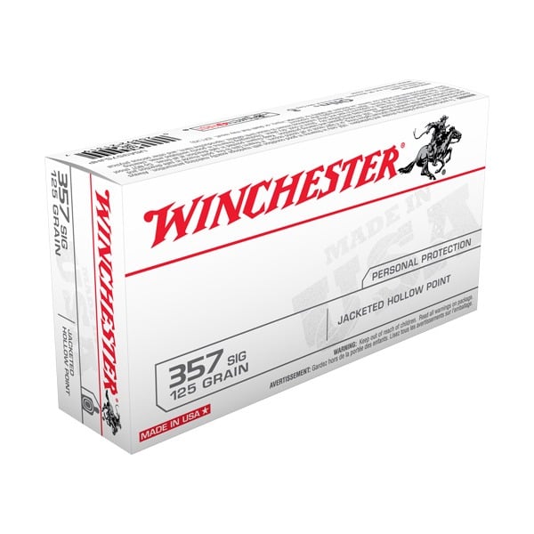 Winchester White Box 357 Sig Ammunition 125 Grain Jacketed Hollow Point Box of 50