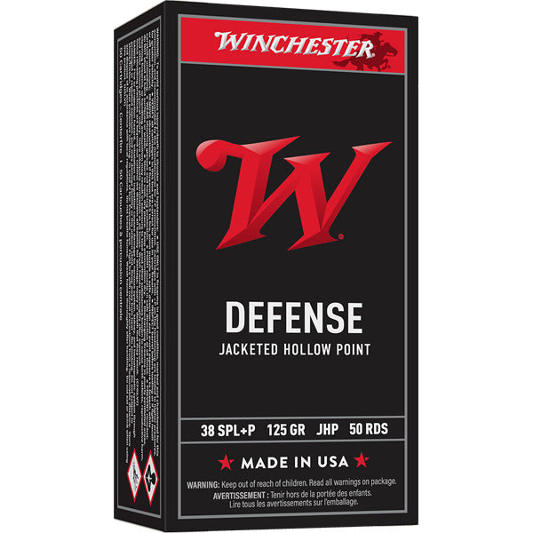 Winchester Defense 38 Special +P Ammunition 125 Grain Jacketed Hollow Point Box of 50