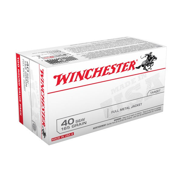 Winchester White Box 40 S&W Ammunition 165 Grain Full Metal Jacket Box of 100