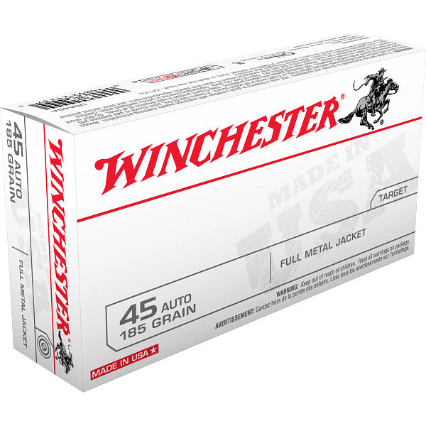 Winchester White Box 45 ACP Ammunition 185 Grain Full Metal Jacket Box of 50
