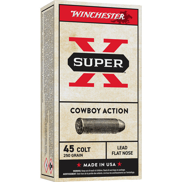 Winchester White Box 45 Colt (Long Colt) Ammunition 250 Grain Lead Flat Nose Box of 50